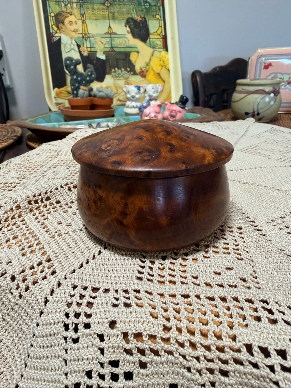 Vintage Moroccan Thuya Burl Lidded Mishroom Box